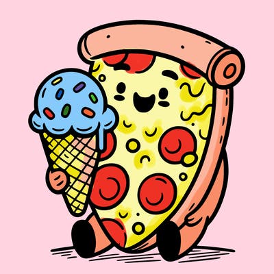 pizza enjoying ice cream