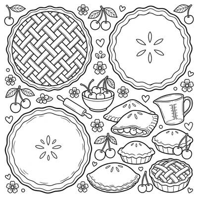 Get ready for a sweet treat with this delightful cherry pie coloring page designed especially for kids. Filled with yummy pies, fresh cherries, and baking essentials, it's perfect for a creative afternoon.