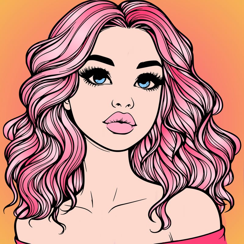 realistic girl with wavy hair and lips