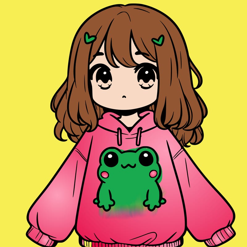 girl wearing frogging sweatshirt