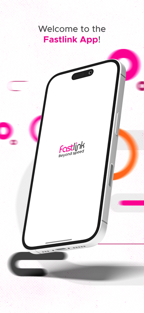 Fastlink 4G LTE - Welcome screen of the Fastlink 4G LTE app featuring the company logo and a mobile device.