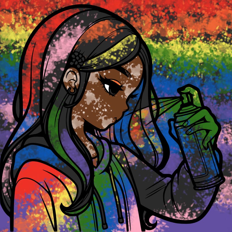 a realistic girl spray painting