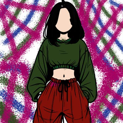 realistic girl faceless with baggy pants and a crop top