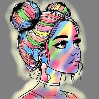 realistic girl with buns on the top of her head