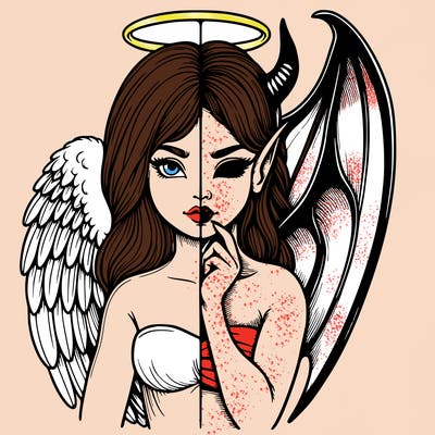 realistic angel half demon