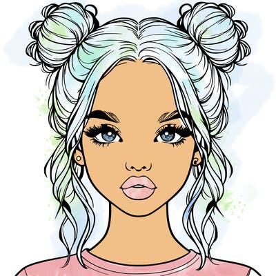 realistic girl with two buns in hair and lips