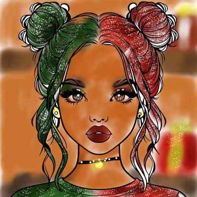 realistic girl with two buns in hair and lips