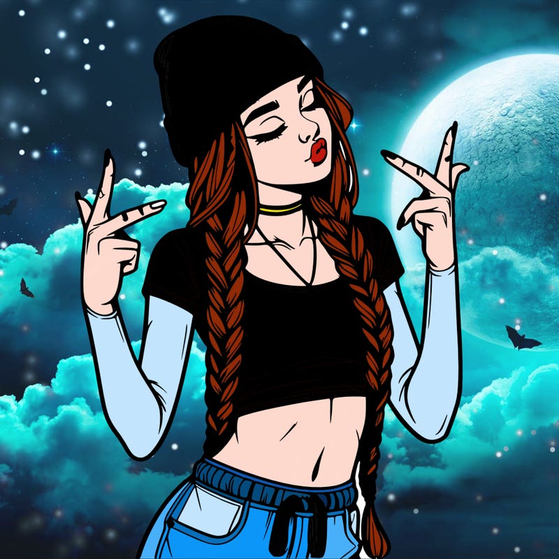 realistic teenage girl with braids and a beanie and crop top doing 🫶🏼