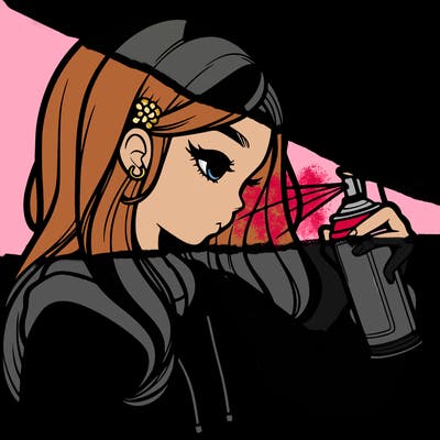 a realistic girl spray painting