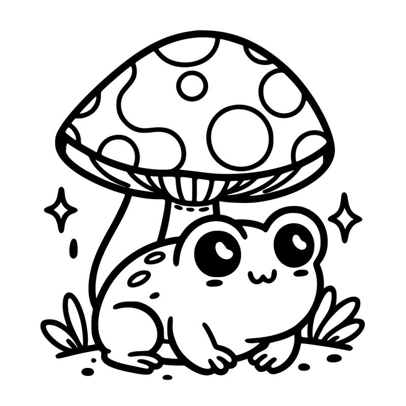 cute frog with a big mushroom on the frogs head