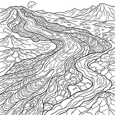 Dive into the intense beauty of a volcanic eruption with this captivating sheet lava flows coloring page. Witness the powerful movement of molten rock as it carves its path through a rugged landscape, waiting for your vibrant touch.