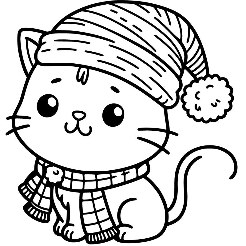 cat with a christmas hat and a scarf