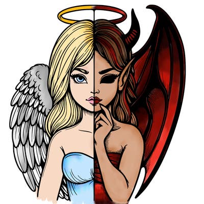 realistic angel half demon