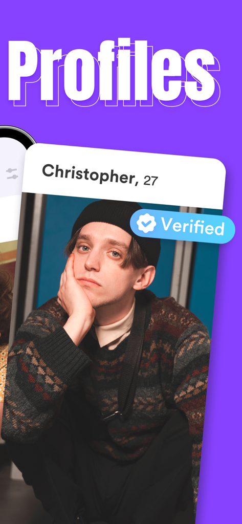 A verified dating profile of a 27 year old man named Christopher on the Duet app