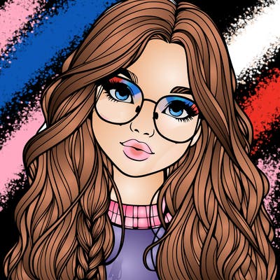girl with long hair and freckles and glasses realistic