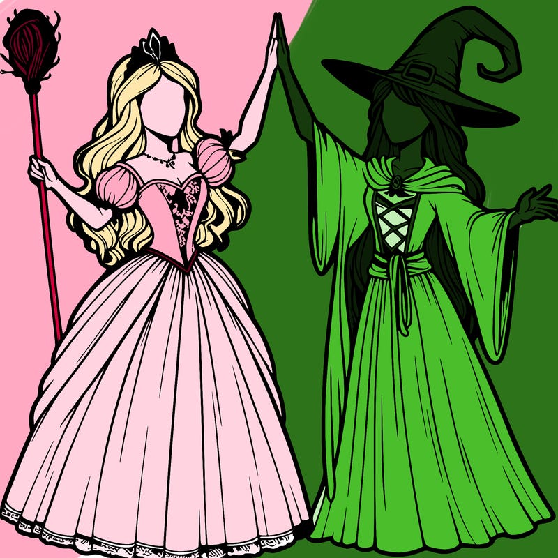 detailed realistic split of a princess and a witch