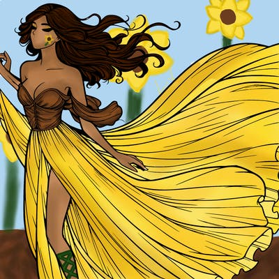 realistic woman in dress flowing the the wind