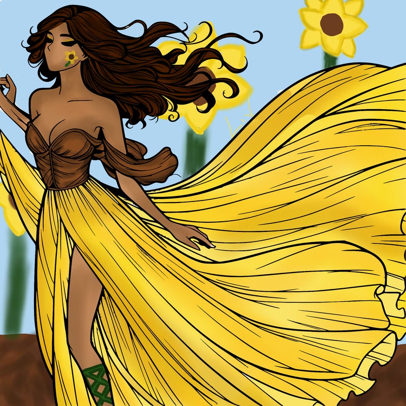 realistic woman in dress flowing the the wind