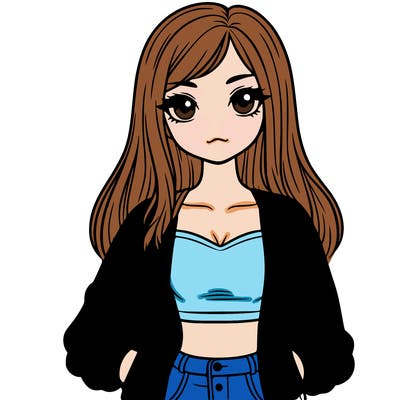 girl with long hair a crop top and a jacket