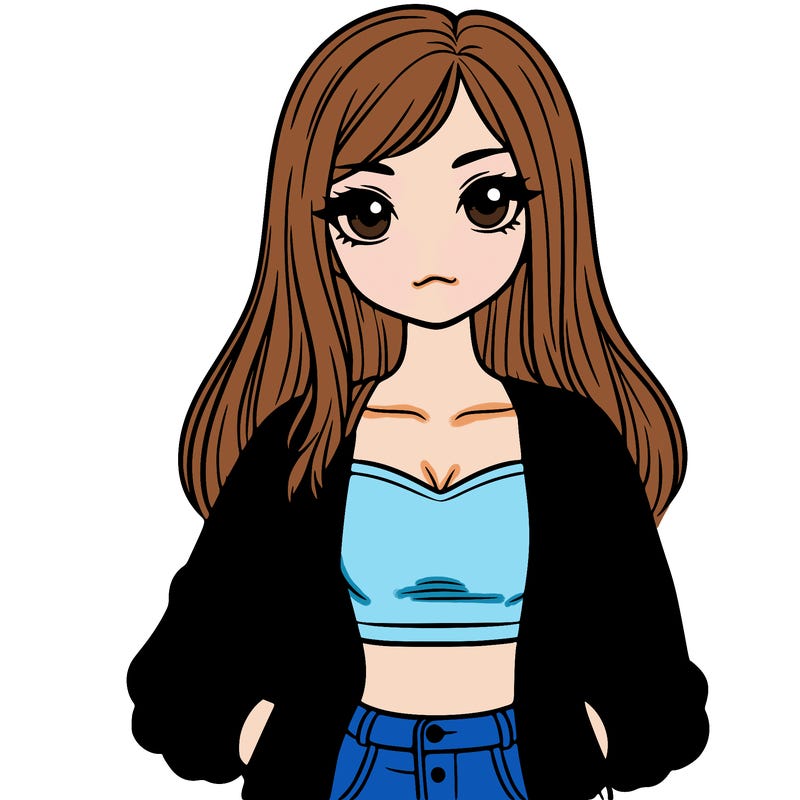 girl with long hair a crop top and a jacket