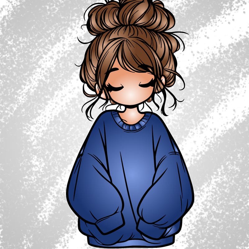 girl with baggy sweatshirt and messy bun
