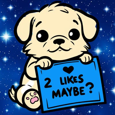 a puppy holding a sign that says 2 likes maybe?