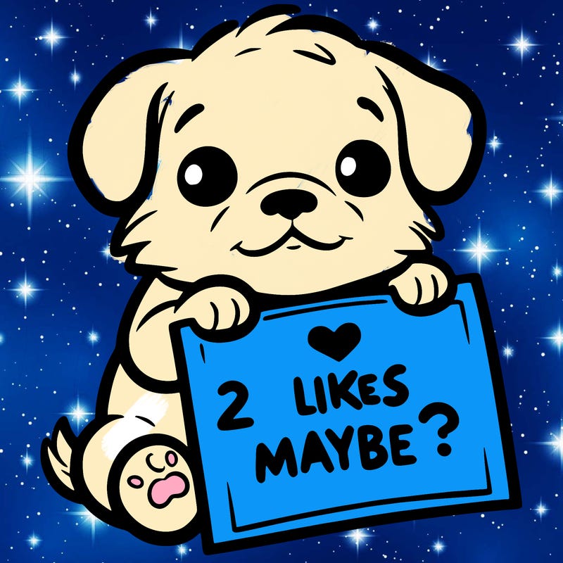 a puppy holding a sign that says 2 likes maybe?