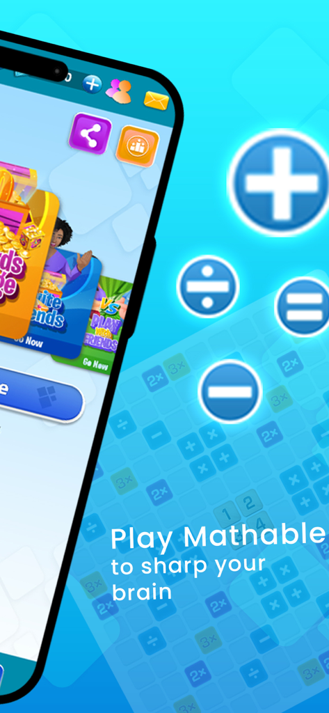 Mathable® - Mathable mobile app interface showing a math-based puzzle game with the slogan Play Mathable to sharp your brain.