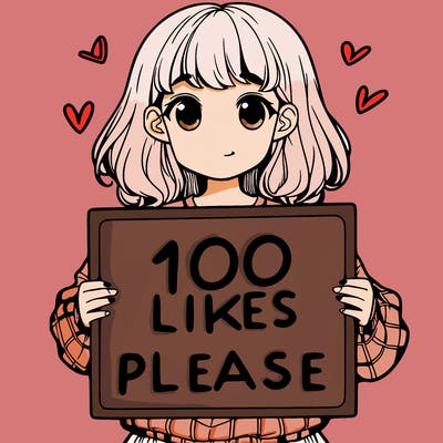 a girl holding a sign saying 100 likes please
