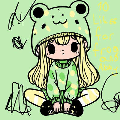 a girl wearing a frog hat and some frog socks