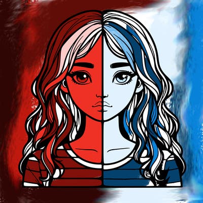 realistic girl split 2 side