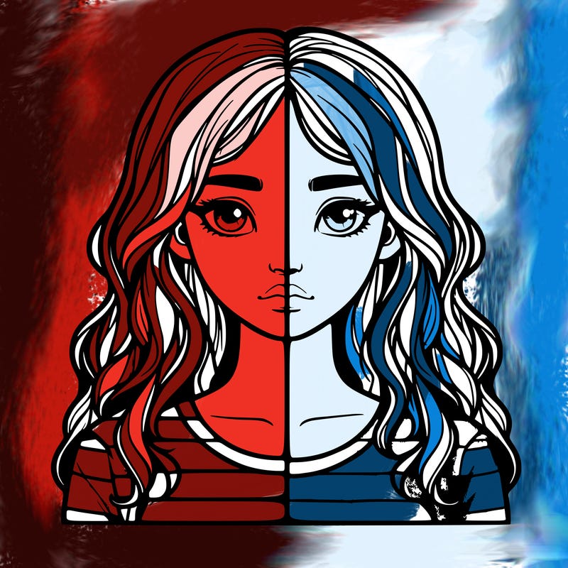 realistic girl split 2 side