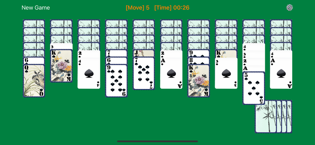 Spider.so - Classic solitaire - Klassisches Spider Solitaire-Kartenspiel im Gange auf grünem Hintergrund