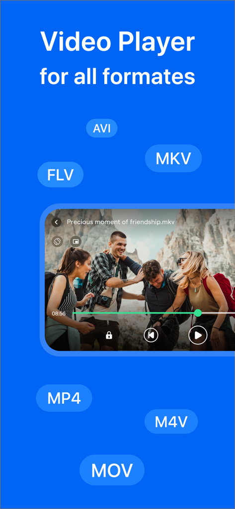 MX Player - Media Video Player - MX Player app interface showing support for multiple video formats such as MKV AVI and MP4