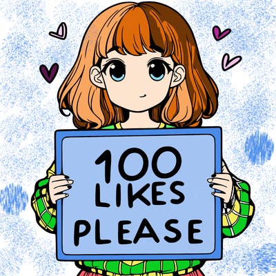 a girl holding a sign saying 100 likes please