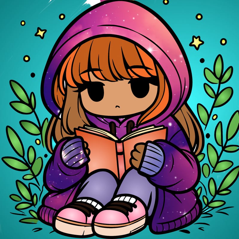 girl in oversized hoodie reading a book