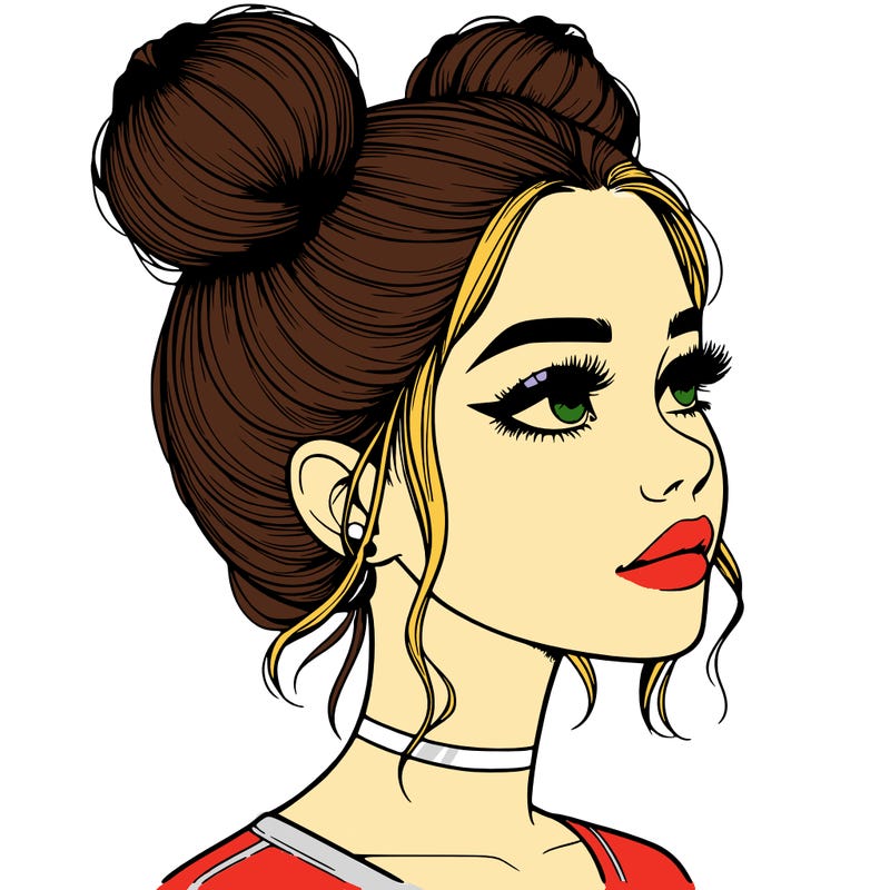 realistic girl with buns on the top of her head