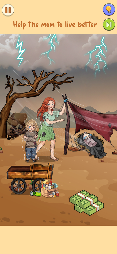 Frustrating Puzzle Game - A puzzle level where players help a mother and her children survive a lightning storm