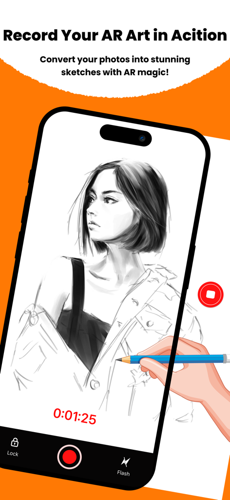 AR Drawing Paint Art - Una persona usando un smartphone para grabar su proceso de dibujo y boceto con RA de un retrato