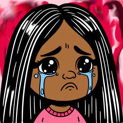 sad black girl with long hair crying close up
