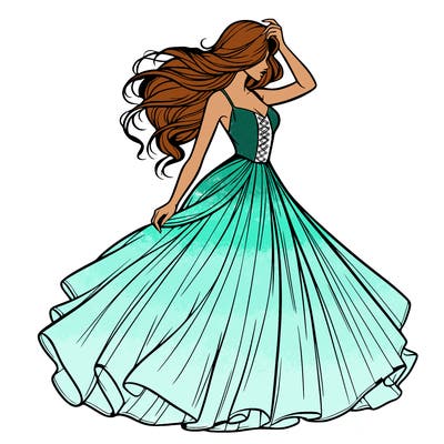 realistic woman with dress flowing in the wind