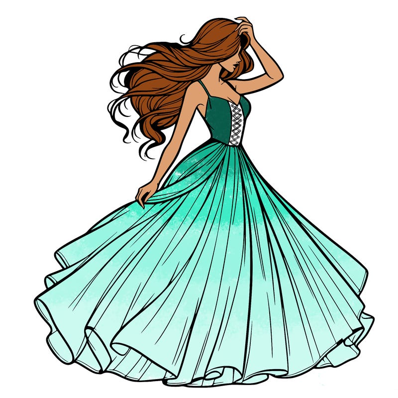 realistic woman with dress flowing in the wind