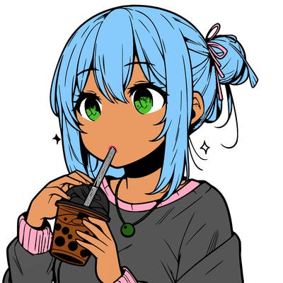 manga character drinking boba