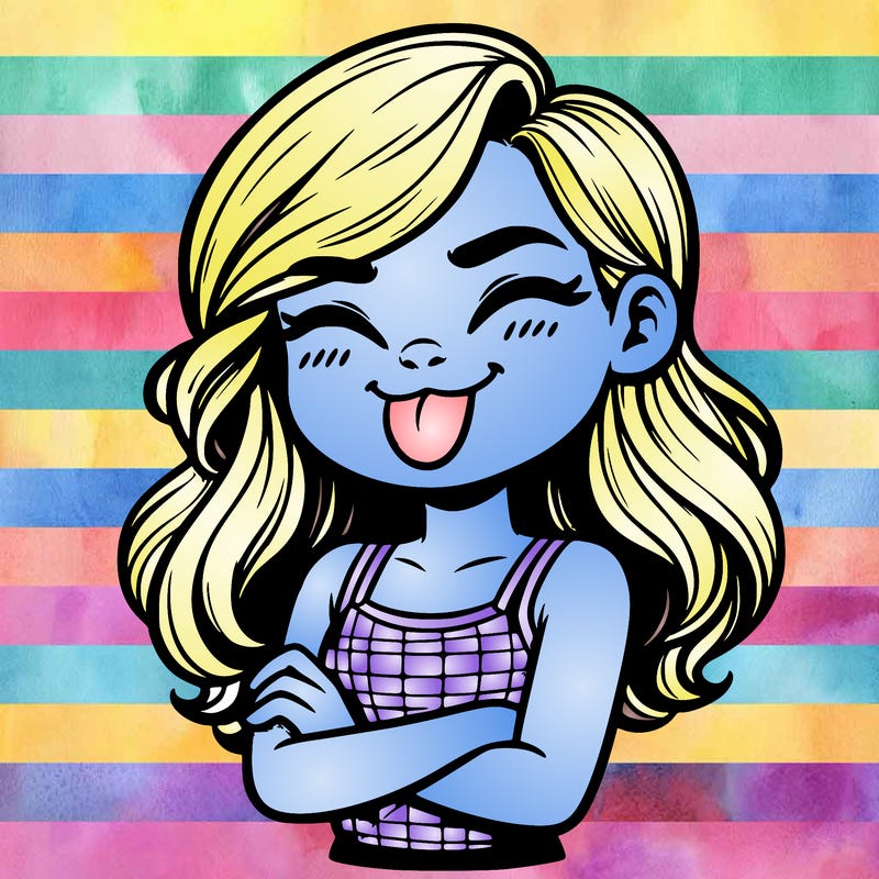 realistic girl crossing her arms and wearing a tank top with her tongue held out she has long hair