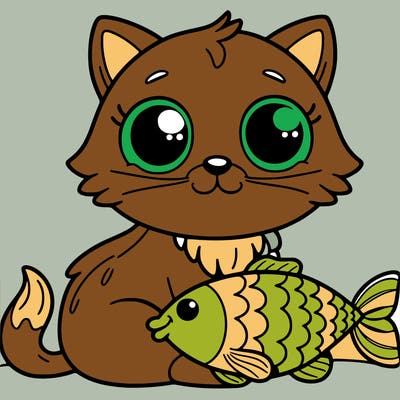 a cat with a fish