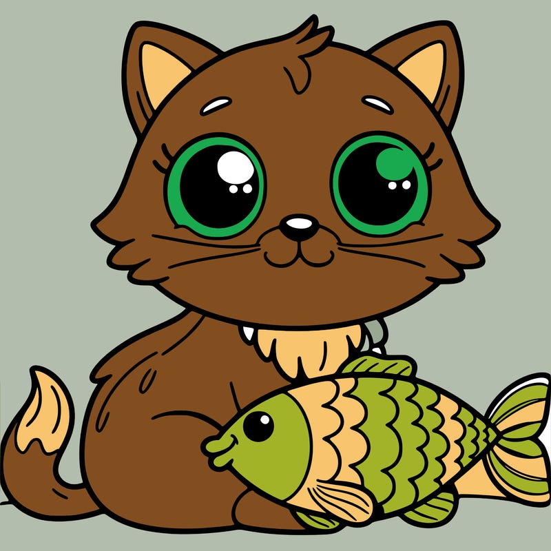 a cat with a fish