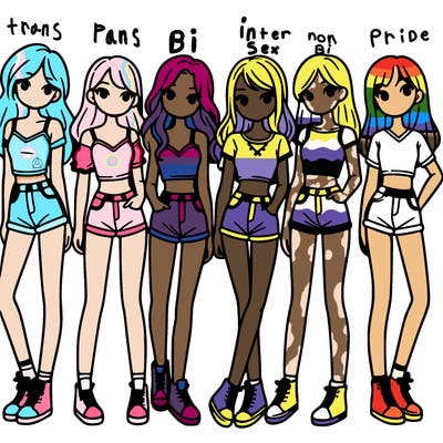 a group of girls wearing crop tops and shorts