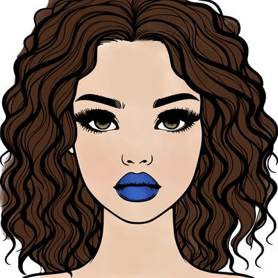 realistic girl with curly hair and lips