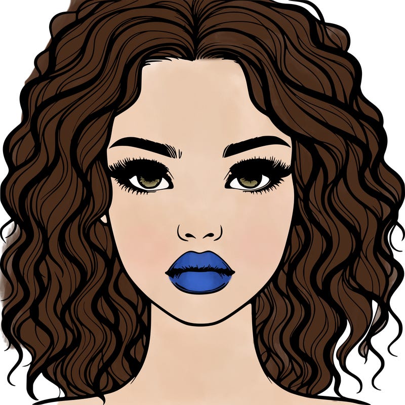 realistic girl with curly hair and lips