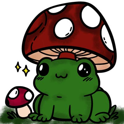a cute frog with a mushroom hat